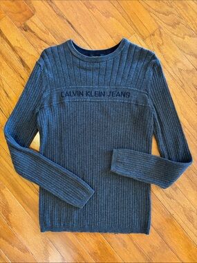 Calvin Klein Jeans Dark Charcoal Ribbed Crewneck Sweater small